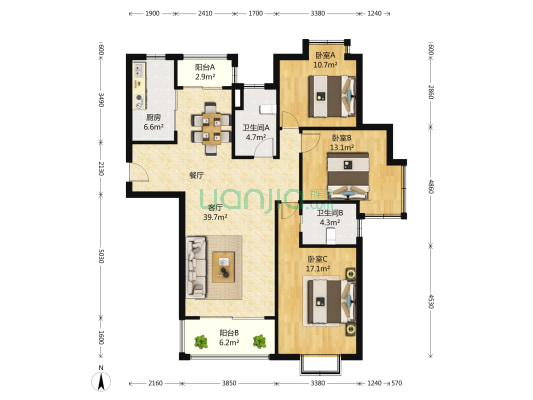 紫逸佳苑 3室2厅2卫 133平方