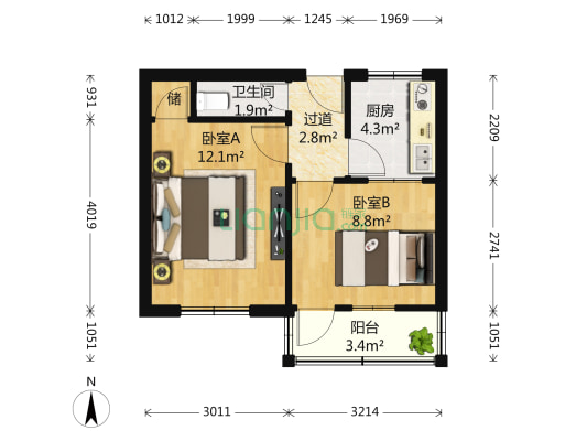 山东商业职业技术学校职工宿舍 2室0厅1卫 47平方