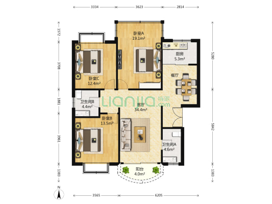 晨光绿苑北苑 3室1厅2卫 118平方