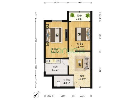 惠济二路五号大院 2室1厅1卫 70平方