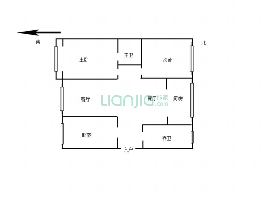 锦绣城多层2楼  三室双卫 ，无遮挡，采光好-户型图