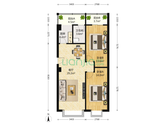 第五大道 2室1厅1卫 90平方