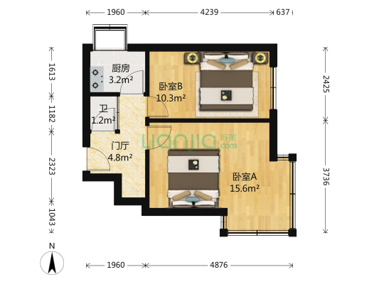 靠山北巷（青云街商圈） 2室0厅1卫 45平方