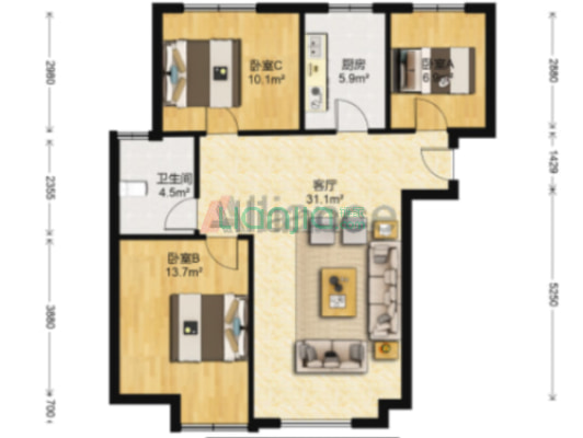 急售南北向精装小三居，满五，价格美丽-户型图