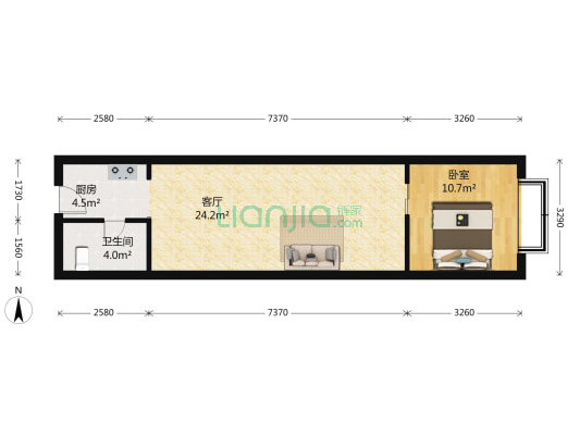 时代晶华 2室1厅1卫 55平方