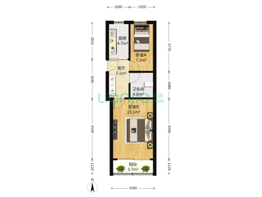 爱建小区 2室1厅1卫 53平方
