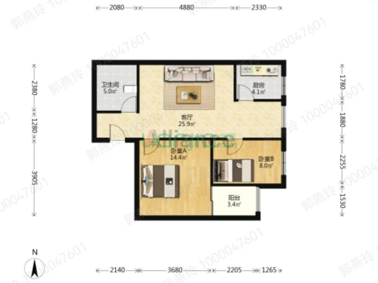 弘德缘 精装修两居室 中间好楼层 采光好无遮挡-户型图