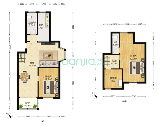 农机大院小区 2室1厅2卫 70平方