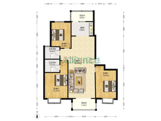 农大人才家园 南北通透大三居 精装修-户型图