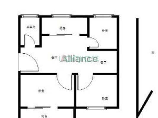 房子中间楼层，三室两厅一卫，出门方便，-户型图