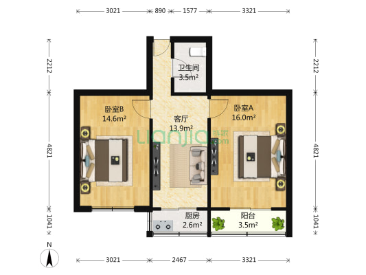 五一广场 2室1厅1卫 70平方