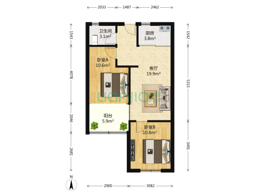 丰和苑一期 2室1厅1卫 64平方