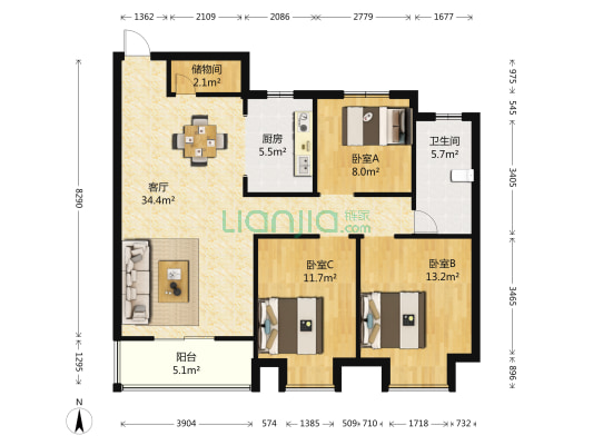 创维佳园 3室1厅1卫 106平方