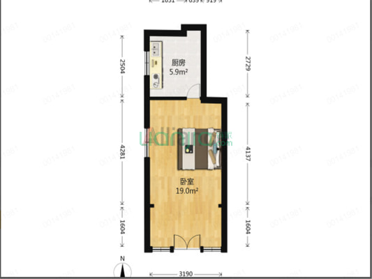 长江花园 1室1厅 南