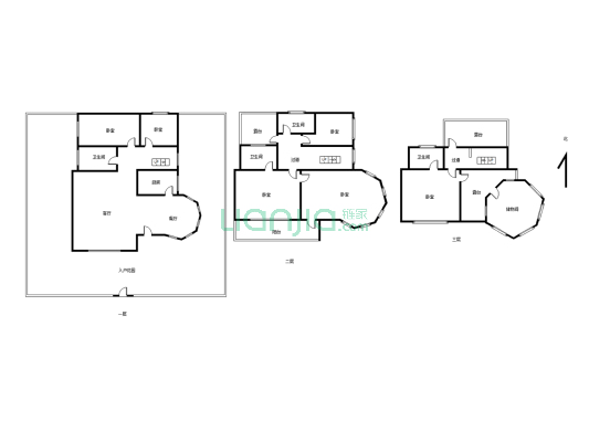 龙园独栋3层别墅 自带小院 精装修 室内多出60平面积-户型图