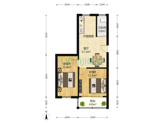 新民村 2室1厅1卫 61平方