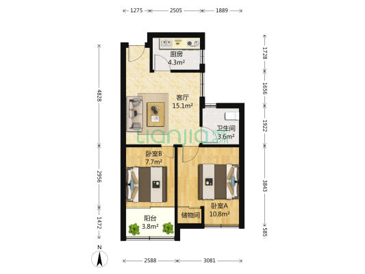 燕升园3园 2室1厅1卫 66平方