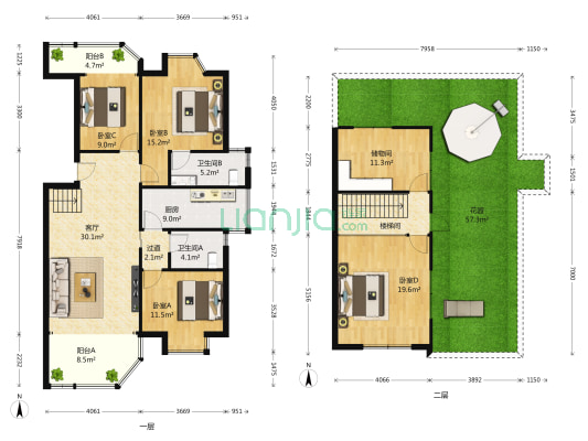 金色花园二期 4室1厅2卫 124平方