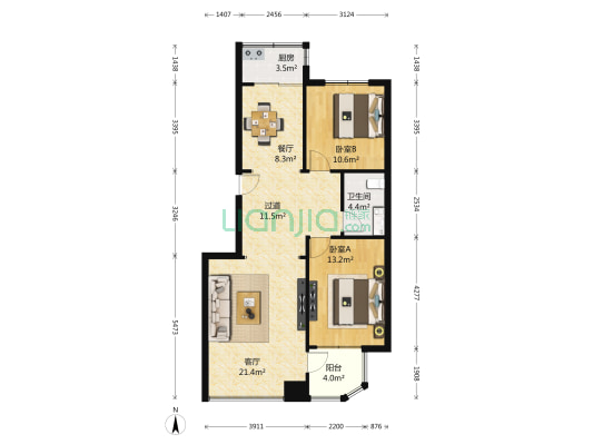 锦绣小高层 2室2厅1卫 102平方