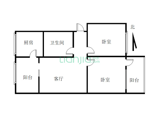 此份2室2厅1厨1卫，装修陈旧。-户型图