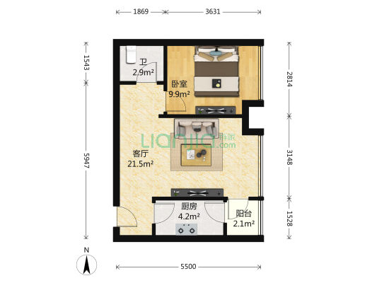 美丽朋城 1室1厅1卫 61平方