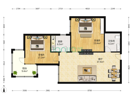 人民大学北路33号院 2室1厅1卫 140平方