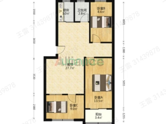 涿州开发区东兴南街南北两居室简单装修满五年-户型图