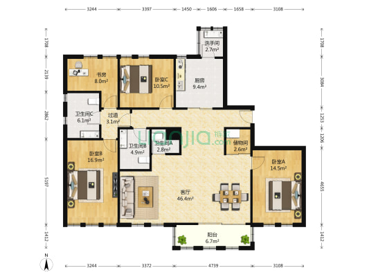 惠灵顿河滨花苑 4室1厅4卫 188平方