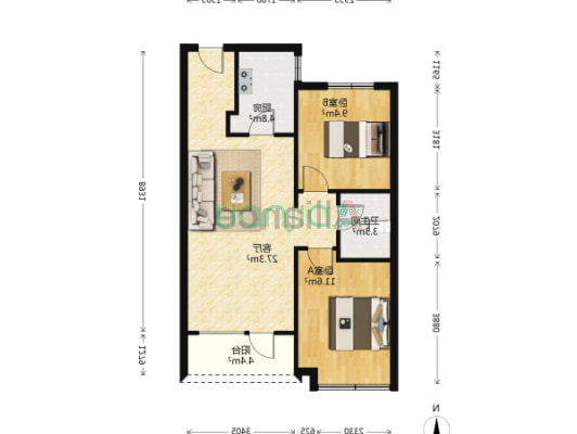 桃园新都孔雀城 南北通透两居 好楼层 有车位-户型图