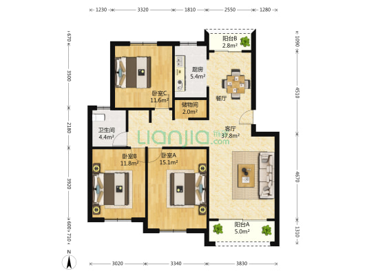 奉德苑 3室2厅1卫 113平方