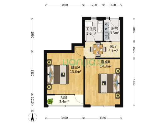 纺平大楼小区 2室1厅1卫 66平方