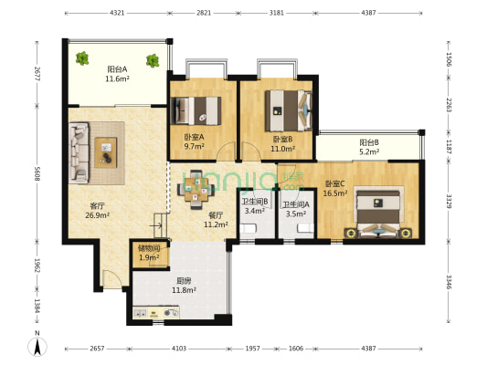 南海绿洲 3室2厅2卫 134平方