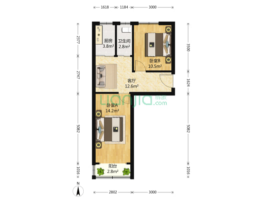 新桥南大街 2室1厅1卫 64平方