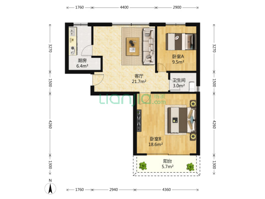 罗新苑东区 2室1厅1卫 83平方