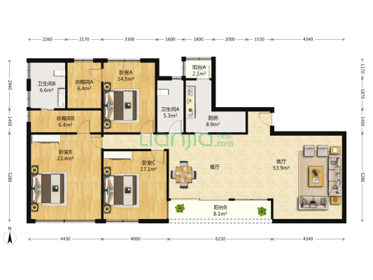 新浦江城(江桦路399弄) 3室2厅3卫 193平方