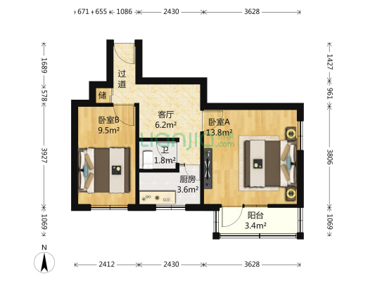 彭庄甲58号 2室1厅1卫 54平方