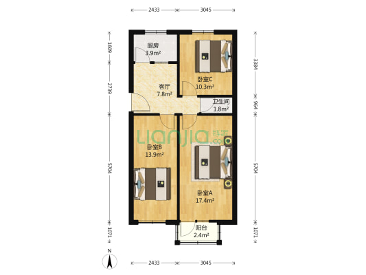 永康胡同5号院 3室1厅1卫 68平方