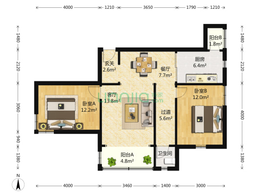 云华公寓 2室2厅1卫 99平方