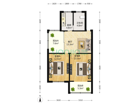学北路20弄 2室1厅1卫 80平方