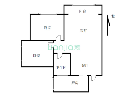 精装修  2房2厅1厨1卫   户型方正  拎包ruzhu-户型图