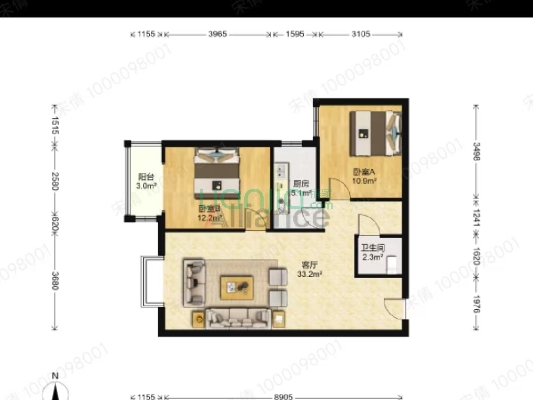 开发区 公园壹号 西向2居室 精装满五 一层 随时看房-户型图