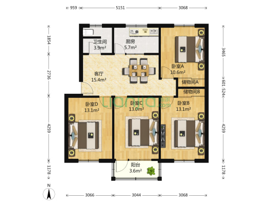 滨河花苑三期北区 4室1厅1卫 100平方
