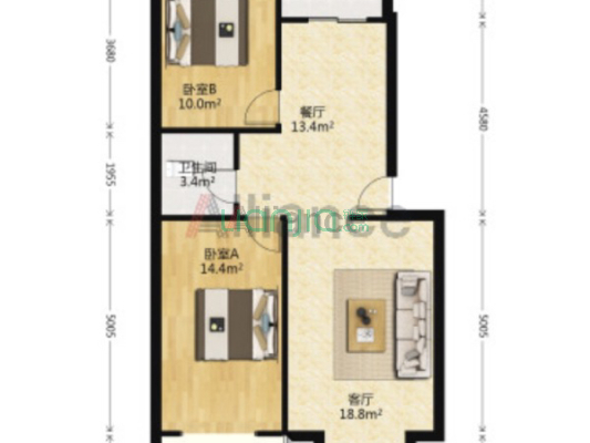 宏远二号院 2室2厅 南 北-户型图