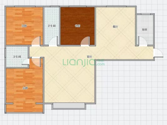 水岸花城大三居，南北通透，户型方正，采光视线很好-户型图