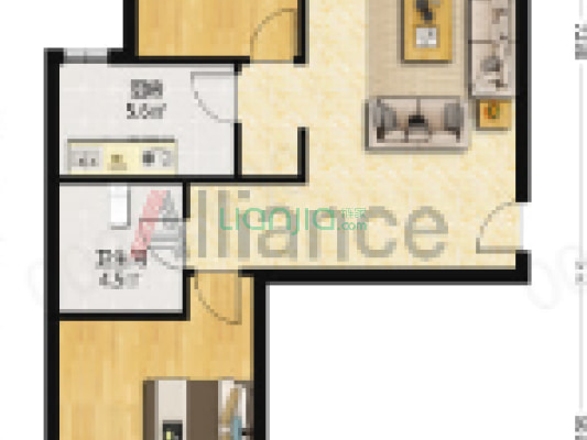 房子属于南北通透两居中间楼层，毛坯房-户型图