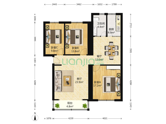 虎踞北路15号 3室2厅1卫 104平方