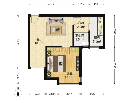 凯祥花苑 1室1厅1卫 57平方