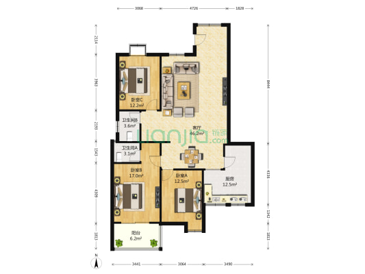 碧水云天 3室1厅2卫 131平方