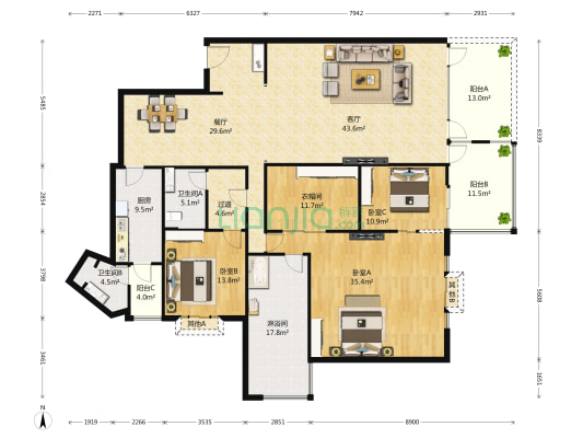 和乔丽晶二期 3室2厅3卫 287平方