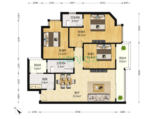 家益佳禾园A区 3室1厅2卫 122平方